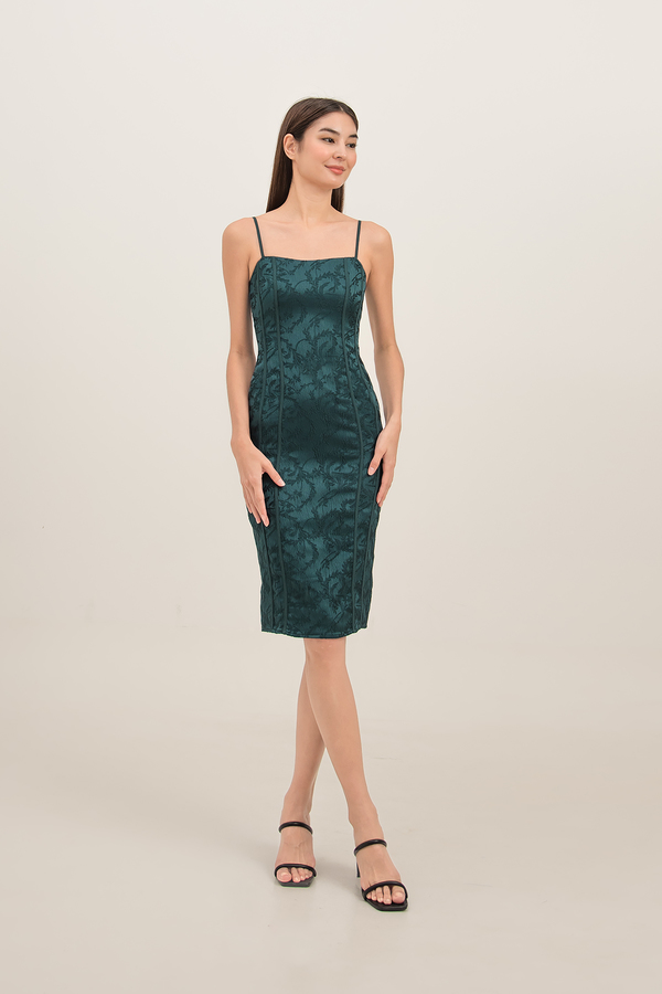 Velda Brocade Form Fitted Midi Dress