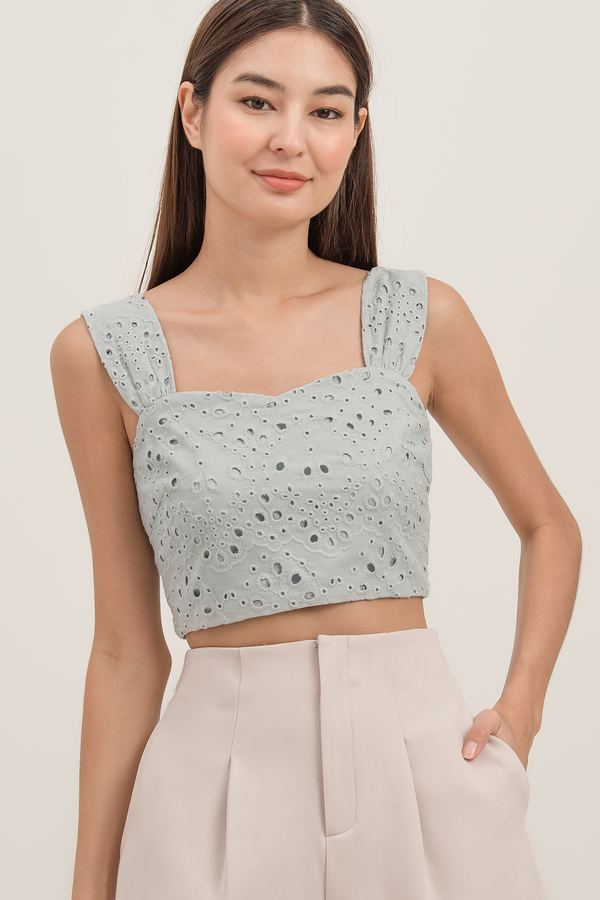 Yumi Broderie Sweetheart Crop Top