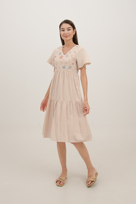 Wisteria Embroidered Sleeve Midi Dress