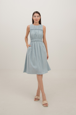 Elyn Shirred Waist Sleeveless Midi Dress