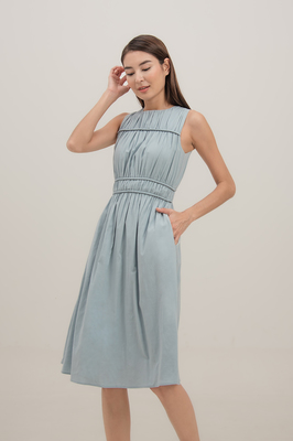 Elyn Shirred Waist Sleeveless Midi Dress