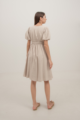 Ella Shirred Waist Sleeve Midi Dress