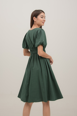 Ella Shirred Waist Sleeve Midi Dress