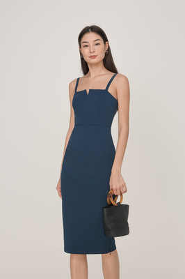 Sherie Side Slit Fitted Midi Dress