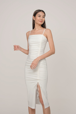 *Defect* Hera Ruched Slit Midi Dress