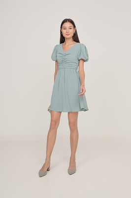 *Defect* Eva Ruched Puff Sleeve Dress