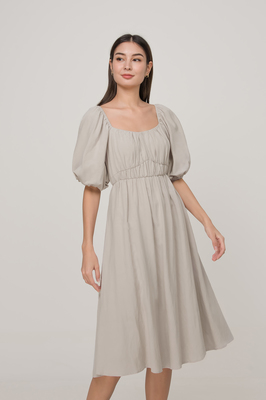 *Defect* Layla Shirred Linen Midi Dress