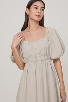 *Defect* Layla Shirred Linen Midi Dress