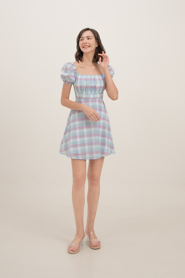 Dakota Gingham Ruched Puff Sleeve Dress