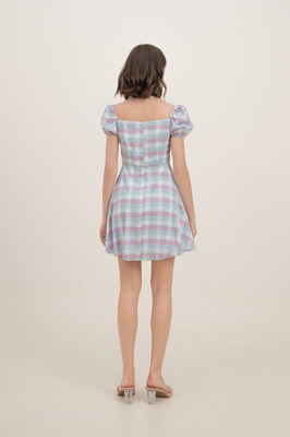 Dakota Gingham Ruched Puff Sleeve Dress