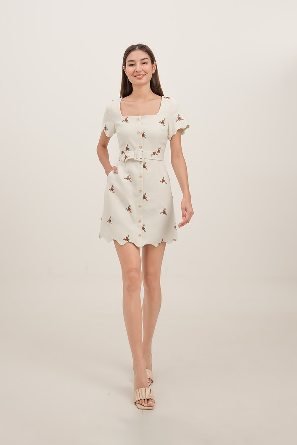 Caia Tweed Embroidered Scallop Dress