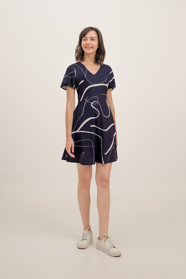 Linear Flutter Sleeve Dress